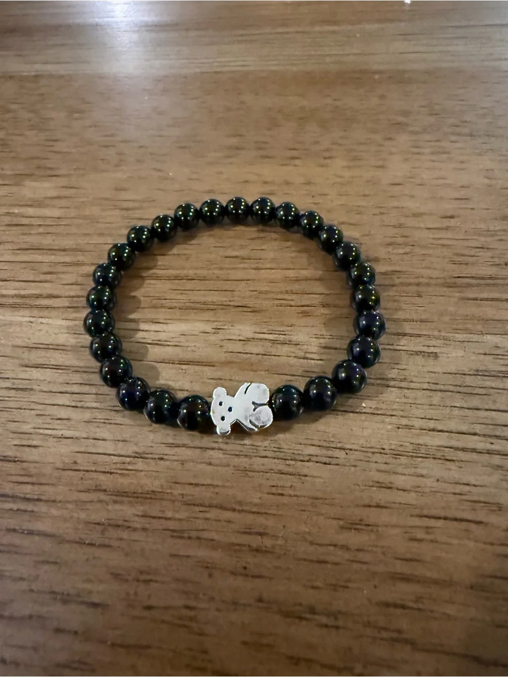Tous Onyx Bracelet with Silver Bear Charm
